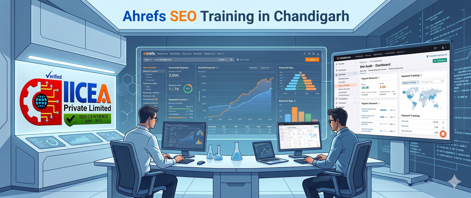 Ahrefs Certification Course in Chandigarh with hands-on SEO training, keyword research, backlink analysis, competitor research and SEMrush Certification Course in Chandigarh offered by IICEA, the Best Ahrefs Course in Chandigarh